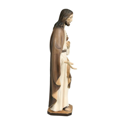 Sacred Heart of Jesus Sculpture in Hand-Painted Val Gardena Wood