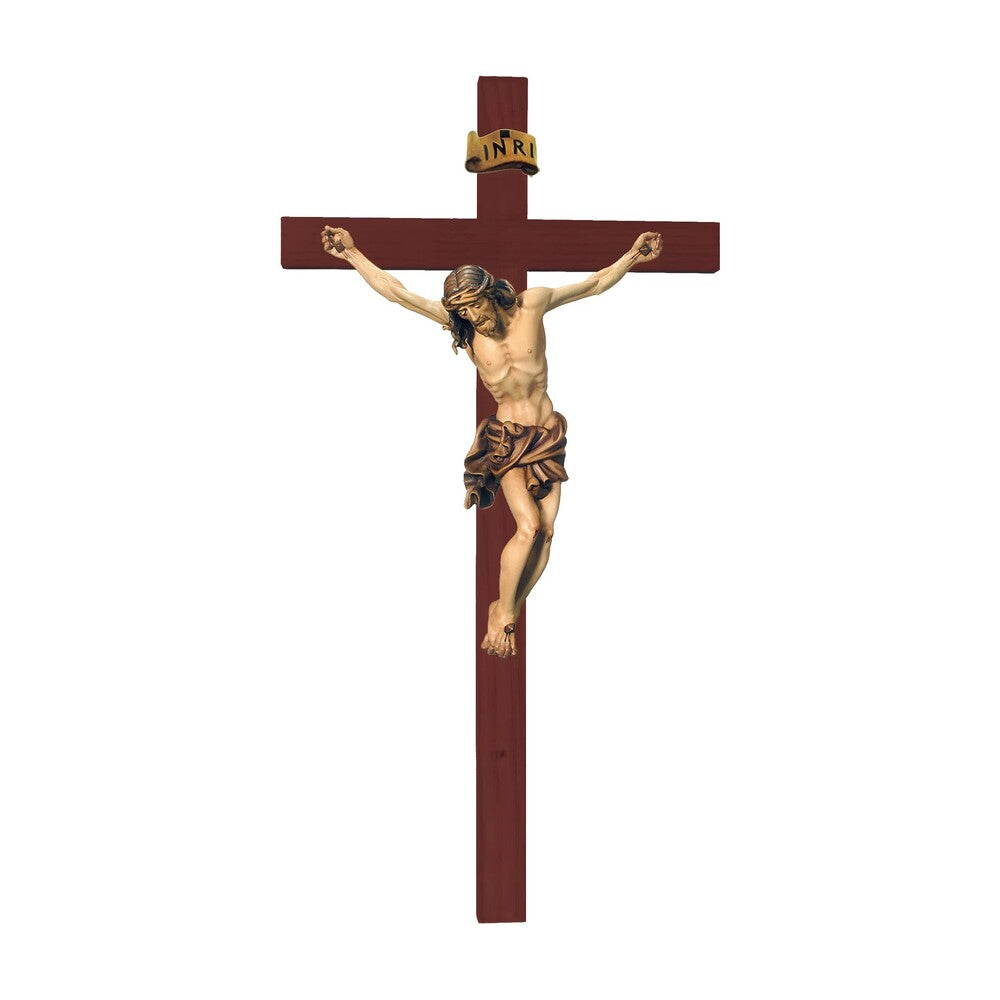 Hand-Carved Crucifix from Val Gardena Wood, Classic Line