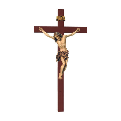 Hand-Carved Crucifix from Val Gardena Wood, Classic Line