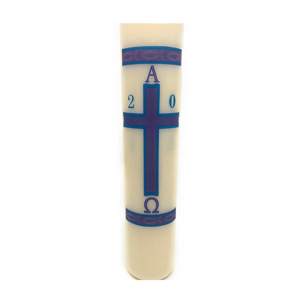 Blue & Purple Cross with Fish Paschal Candle
