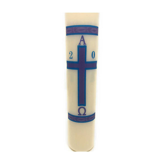 Blue & Purple Cross with Fish Paschal Candle
