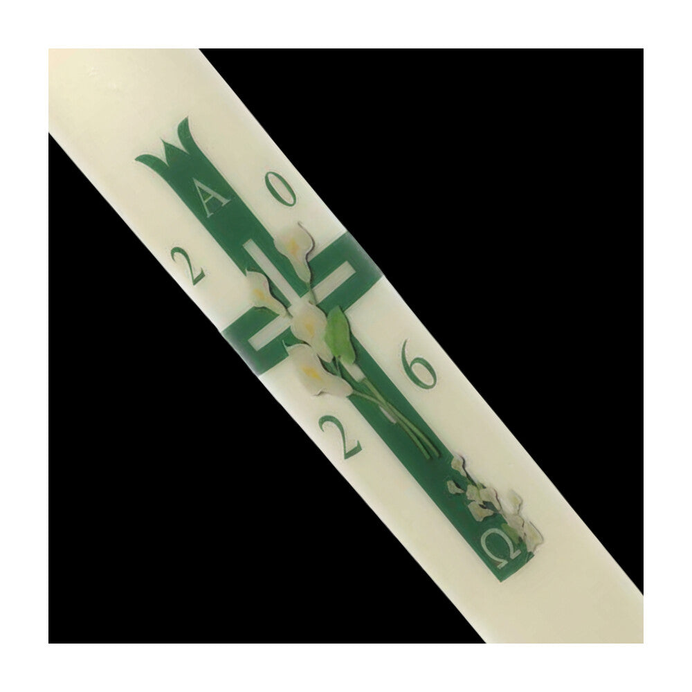 Green Cross with Lillies Paschal Candle