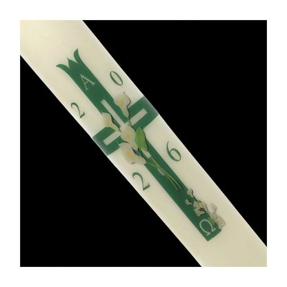 Green Cross with Lillies Paschal Candle