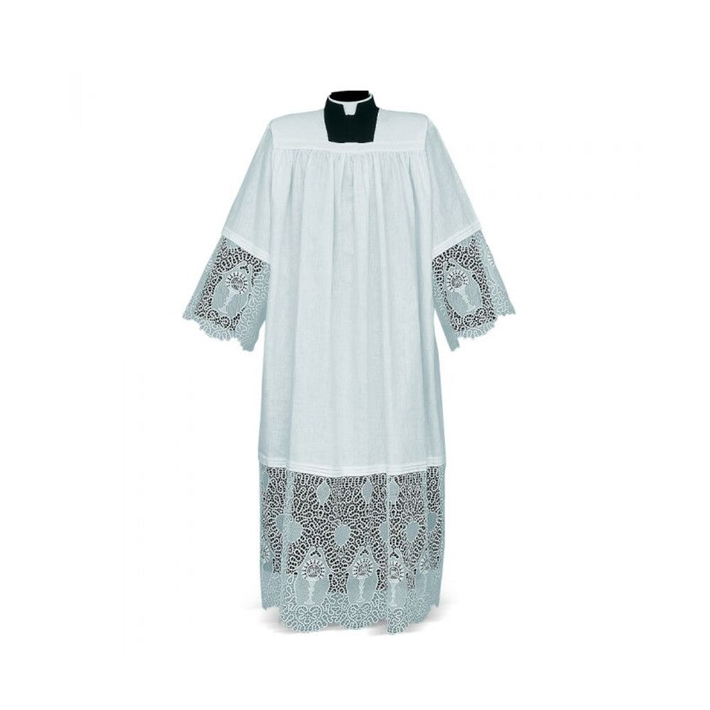 Macramé Alb with IHS Ornate Floral Lace