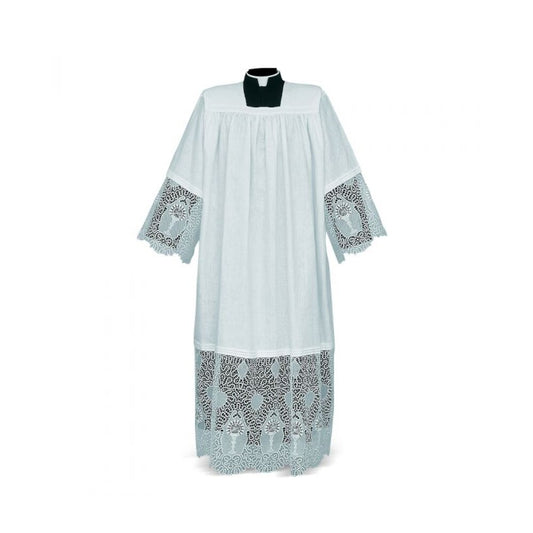 Macramé Alb with IHS Ornate Floral Lace