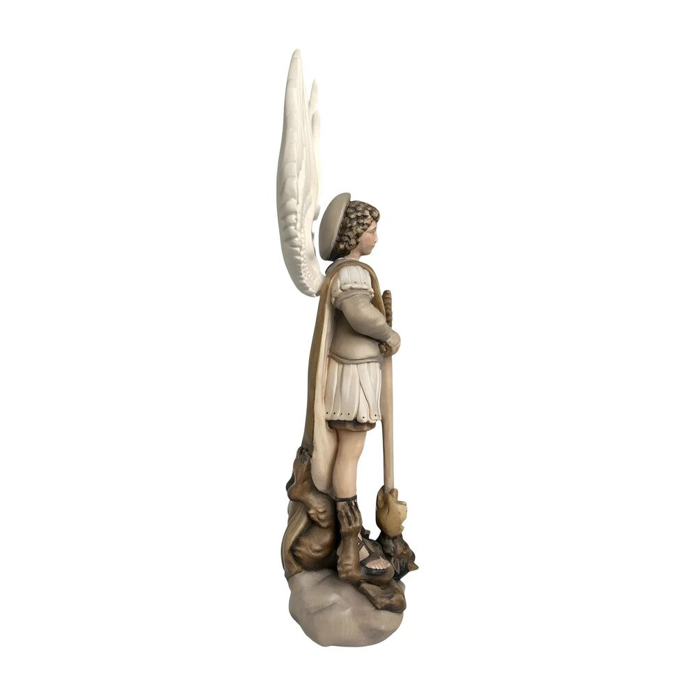 Saint Michael Archangel with Sword and Devil - Sacred Wood Carving from Val Gardena