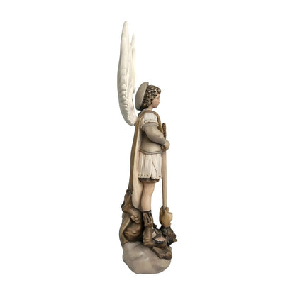 Saint Michael Archangel with Sword and Devil - Sacred Wood Carving from Val Gardena