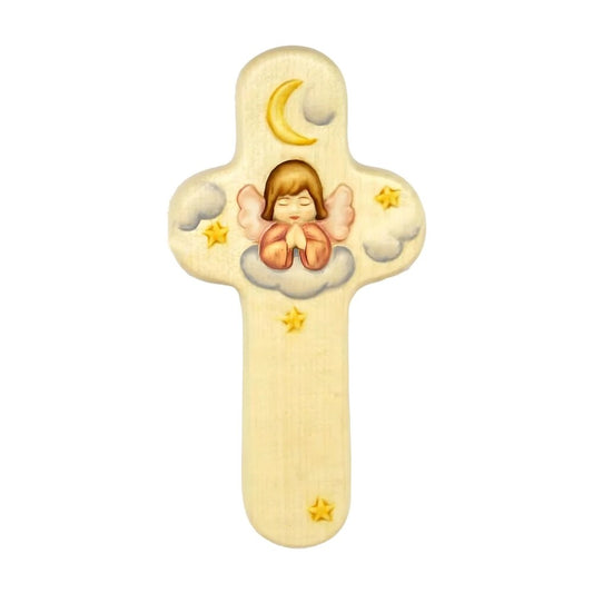 Stylized Cross with Sitting Cherub – Wooden Handicraft for Children