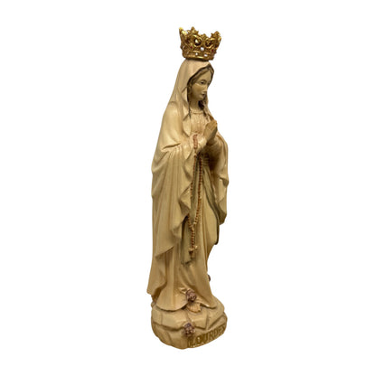 Our Lady of Lourdes Statue with Golden Crown in Carved Wood
