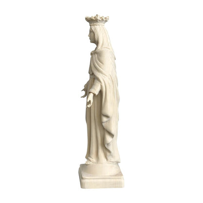 Statue Madonna with Crown and Welcoming Gesture, Val Gardena Wood Sculpture