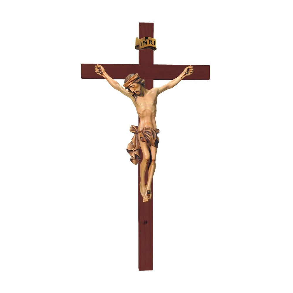 Sculpture Suffering Christ Crucifix in Maple and Lime Wood Val Gardena