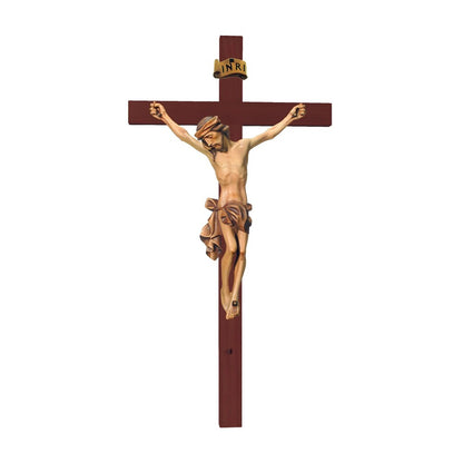 Sculpture Suffering Christ Crucifix in Maple and Lime Wood Val Gardena