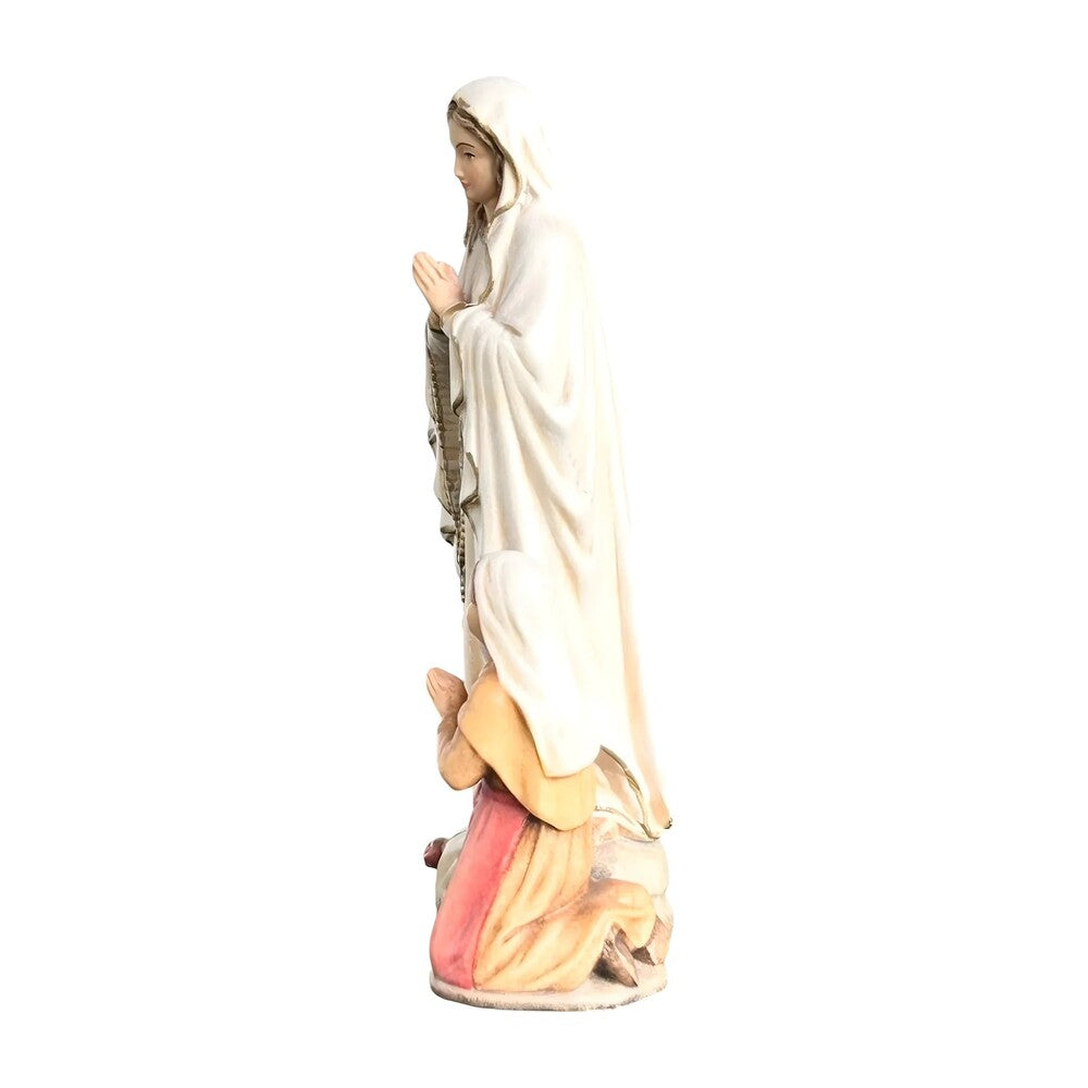 Our Lady of Lourdes with Saint Bernadette Carved in Val Gardena Wood