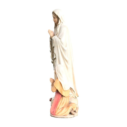 Our Lady of Lourdes with Saint Bernadette Carved in Val Gardena Wood