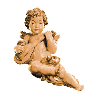 Winged Cherub Musician Putto in Maple Wood from Val Gardena