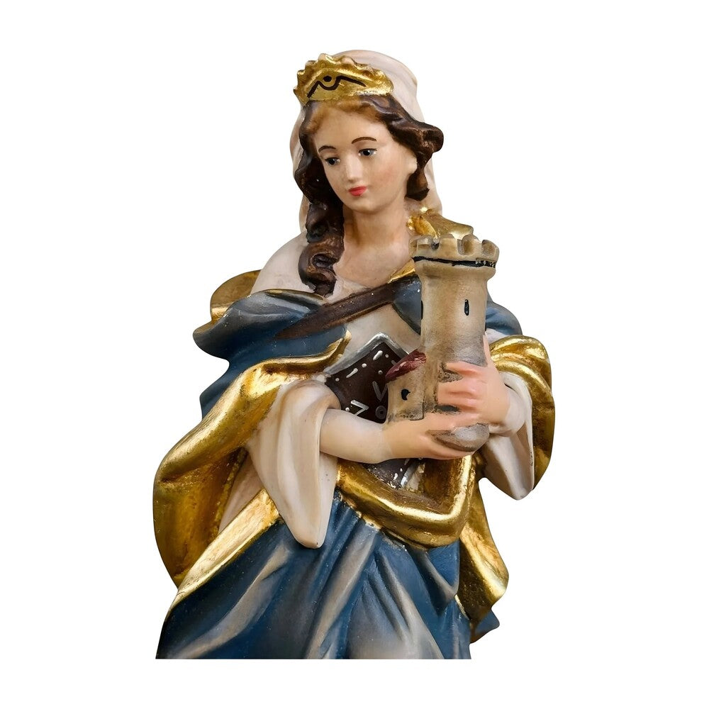 Santa Barbara with Tower: Handcrafted Wood Carving from Val Gardena