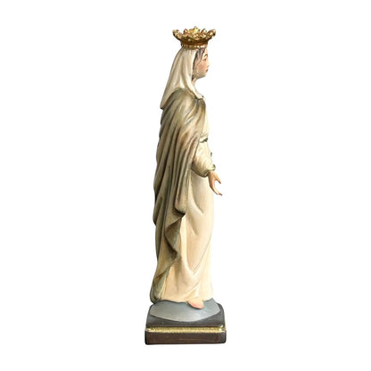 Statue Madonna with Crown and Welcoming Gesture, Val Gardena Wood Sculpture