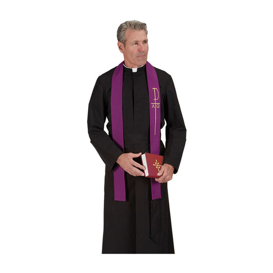 Purple/White Reversible Reconciliation Stole with Chi Rho Cross & Alpha & Omega Design