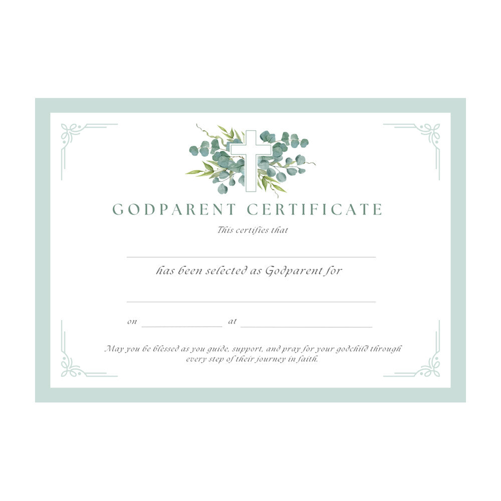 Godparent Certificate with White Cross & Flowers Design