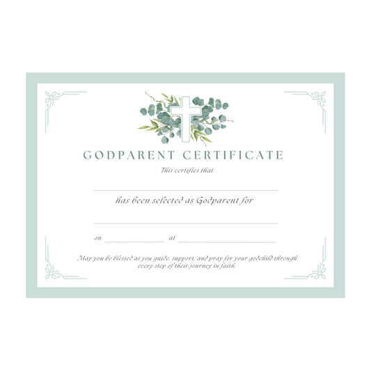 Godparent Certificate with White Cross & Flowers Design