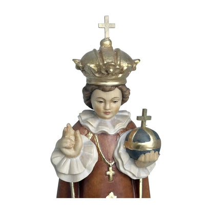 Infant Jesus of Prague Polychrome Hand-Carved Wooden Statue