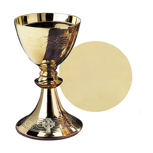 Etched Celtic Cross Chalice with Paten