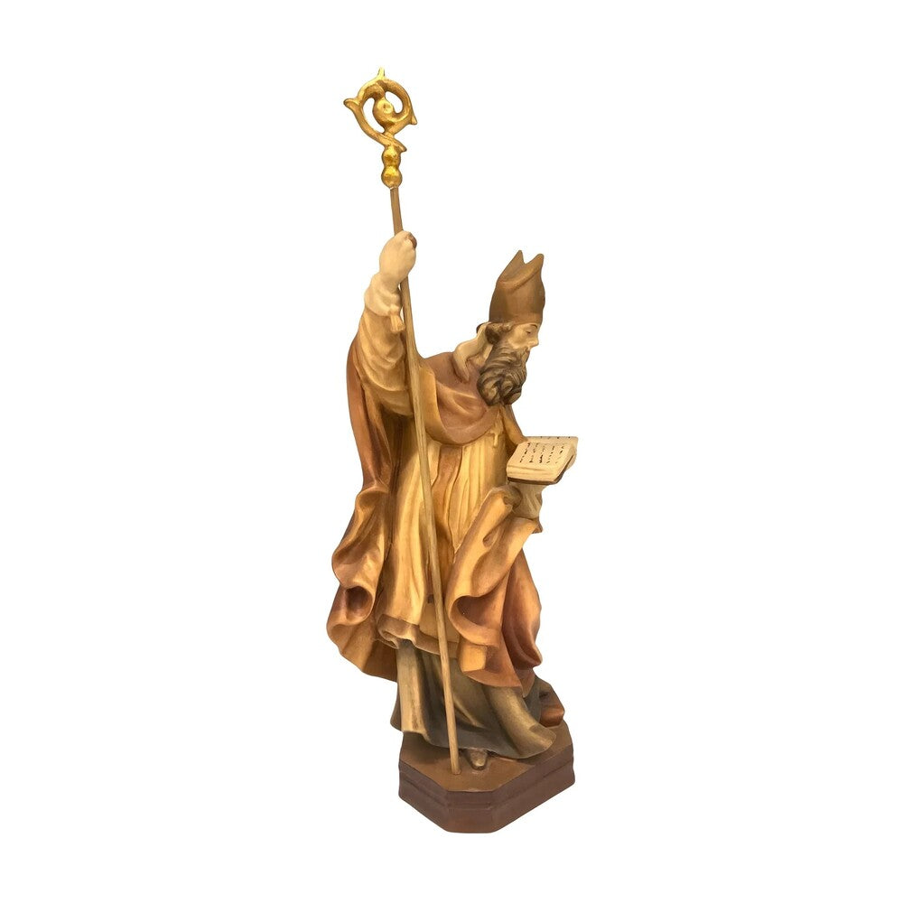 Statue Saint Caius Pope in Carved Wood from Val Gardena, Colored Finish
