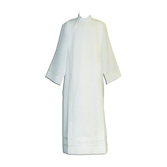 Tropical Weight Poly/Wool Blend Alb With Embroidery