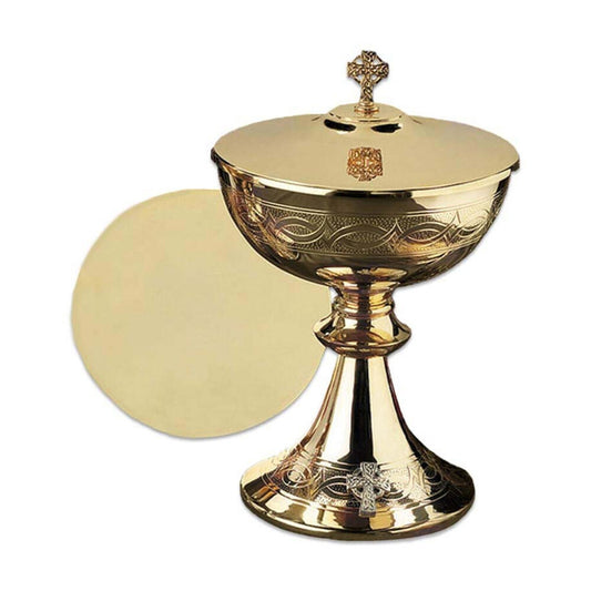 Etched Celtic Cross Ciborium with Cover