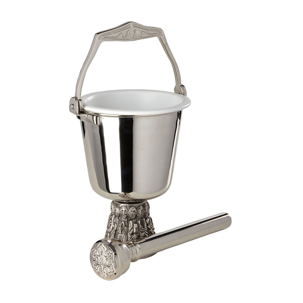 6 1/2” High Nickel Plated Holy Water Pot with Sprinkler