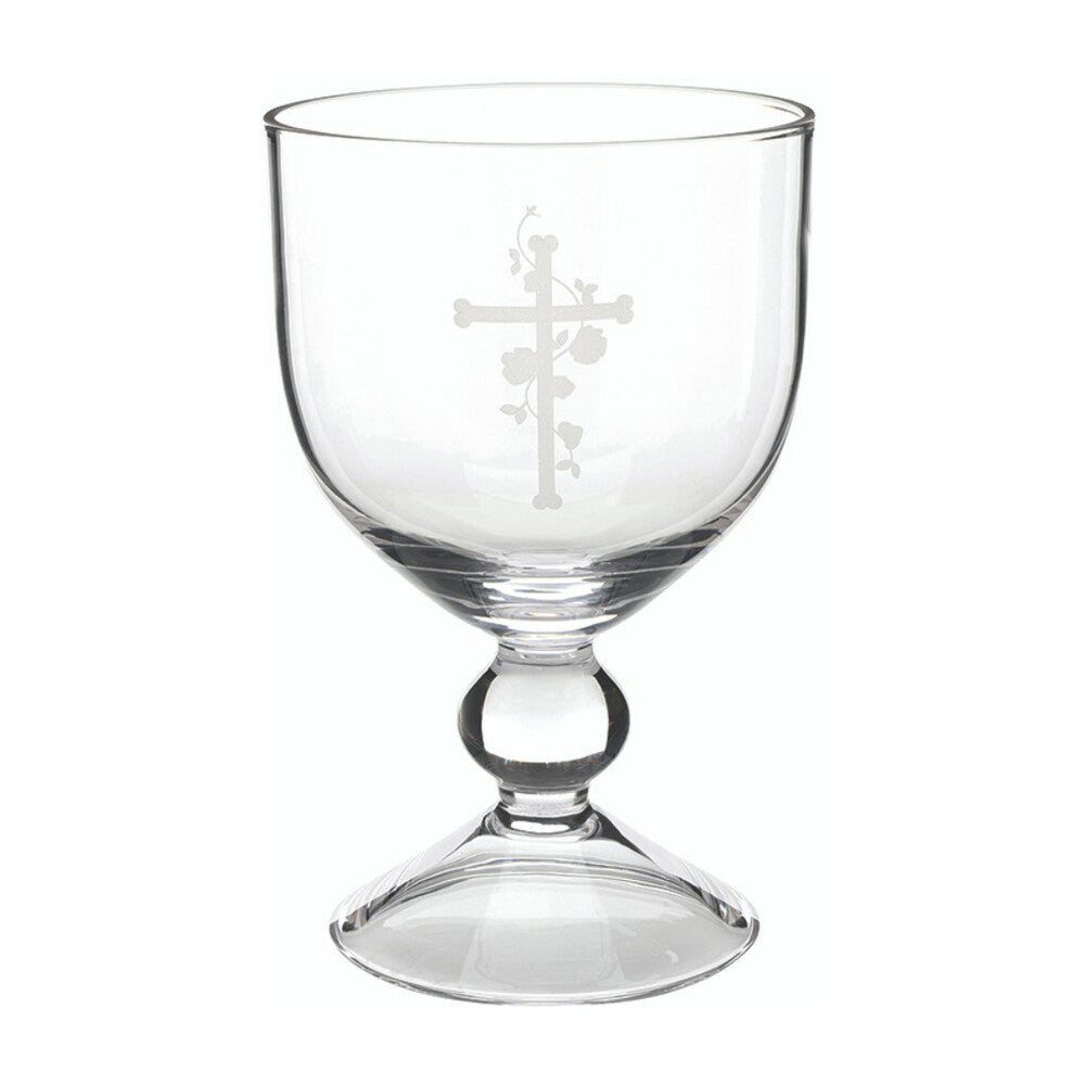 Engraved Cross Glass Chalice & Bowl Set