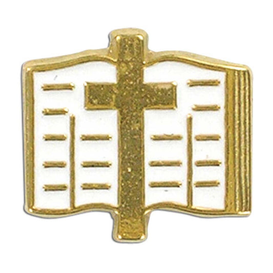Cross and Scripture with White Epoxy Fill Lapel Pin