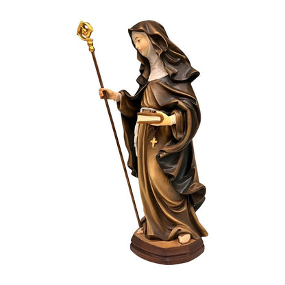 Saint Valdetrude with Book in Wood – Artisanal Sculpture from Val Gardena