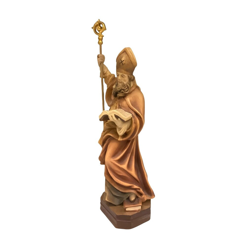 Statue Saint Caius Pope in Carved Wood from Val Gardena, Colored Finish