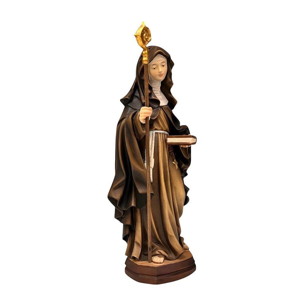 Saint Valdetrude with Book in Wood – Artisanal Sculpture from Val Gardena