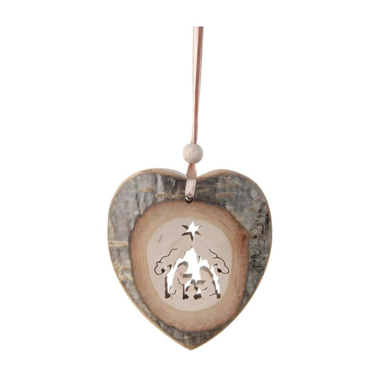 Wooden Heart Nativity Christmas Decoration