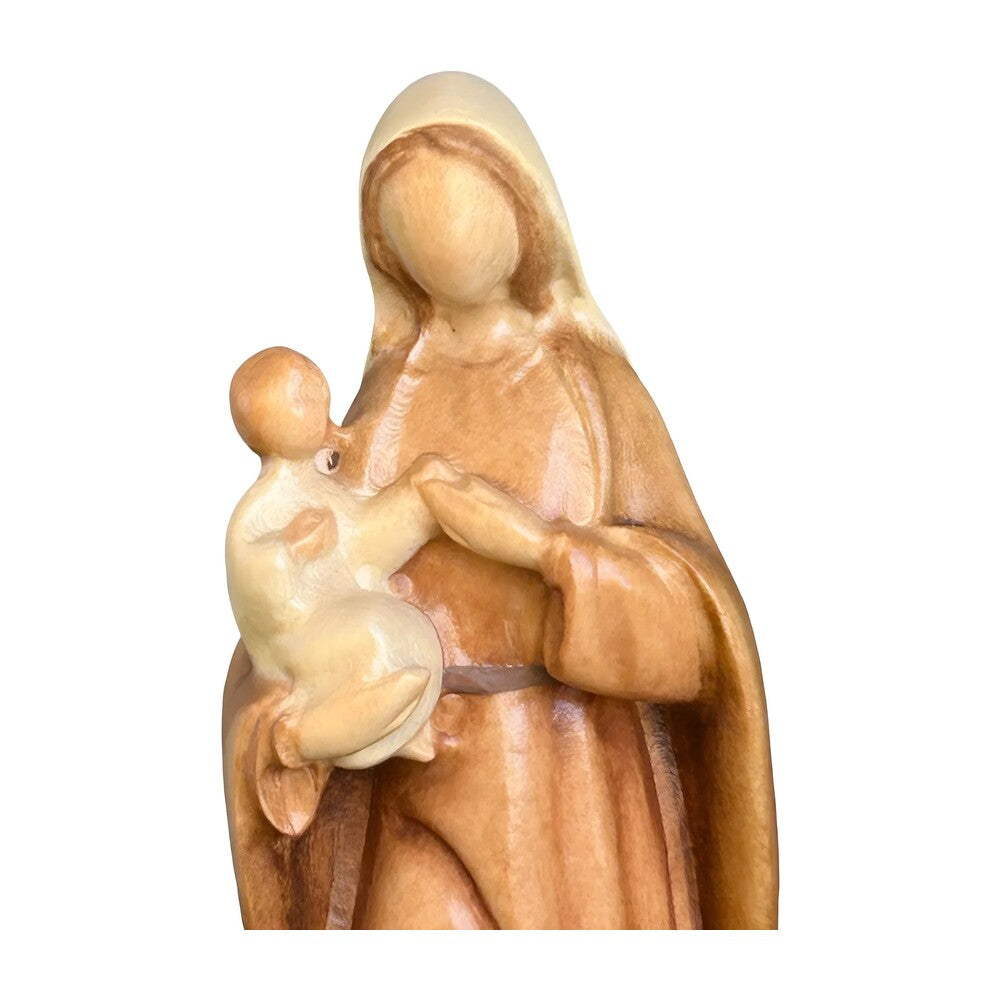 Modern Madonna with Child, Val Gardena Artisanal Wood Sculpture