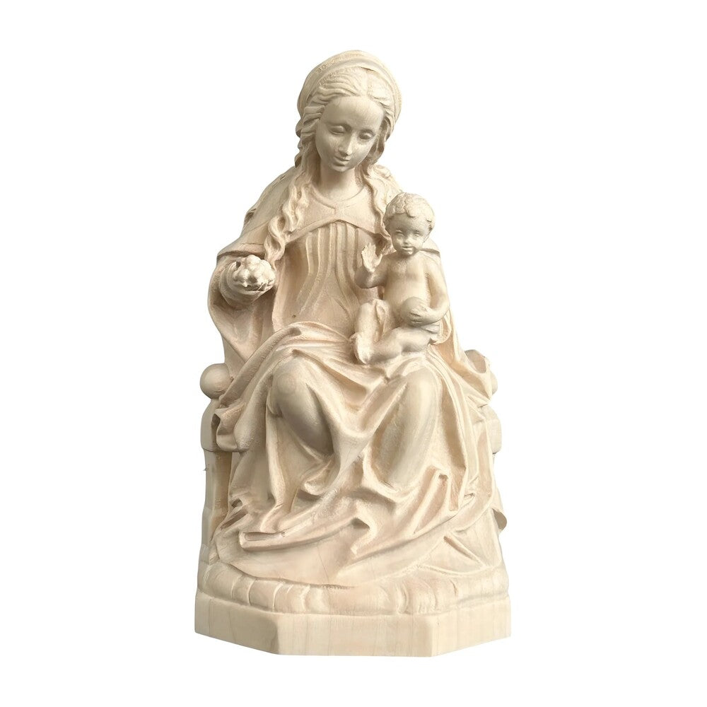 Madonna and Child Enthroned, Handcrafted Maple Wood Sculpture