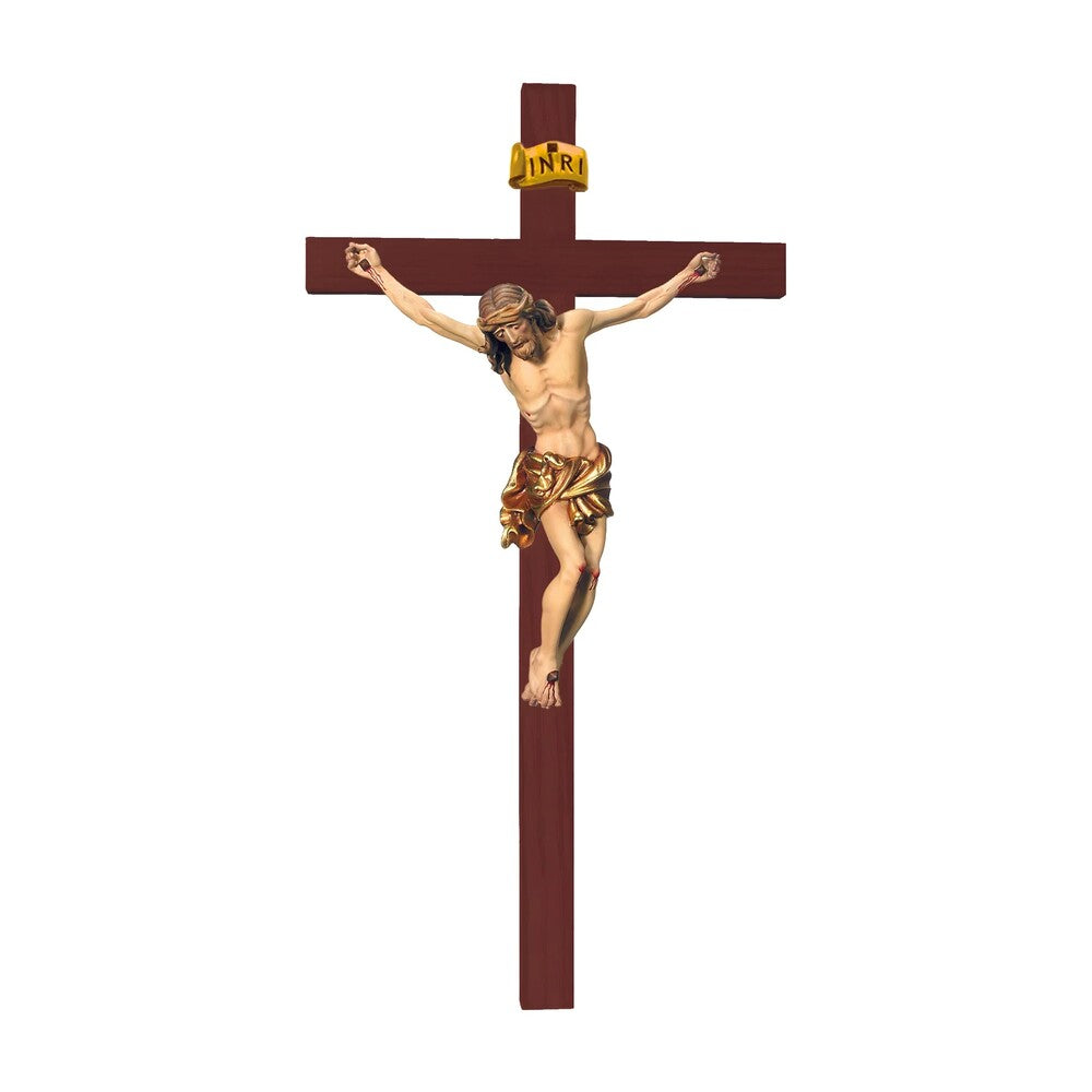 Hand-Carved Crucifix from Val Gardena Wood, Classic Line