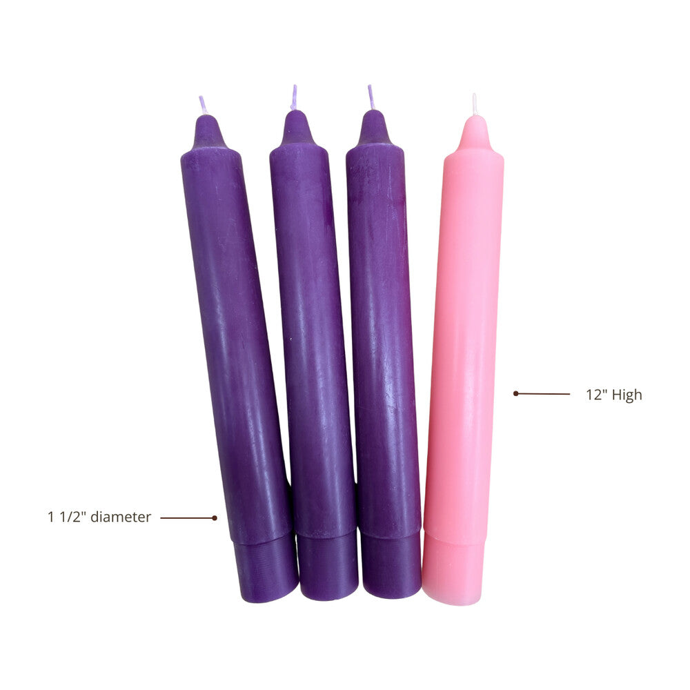 1 1/2" x 12" Advent Candle Set 3 Purple, 1Pink