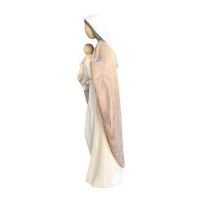 Modern Madonna with Child, Val Gardena Artisanal Wood Sculpture