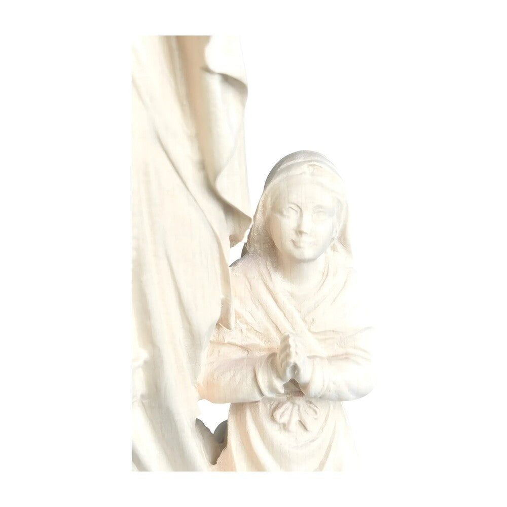 Our Lady of Lourdes with Saint Bernadette Carved in Val Gardena Wood