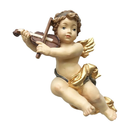 Flying Angel Putto Musician with violin | Maple wood Val Gardena