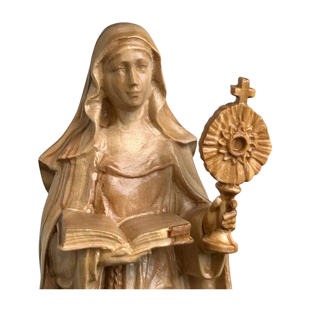 Statue of Saint Clare of Assisi with Monstrance in Wood Carved in Val Gardena