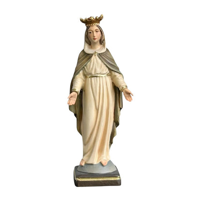 Statue Madonna with Crown and Welcoming Gesture, Val Gardena Wood Sculpture