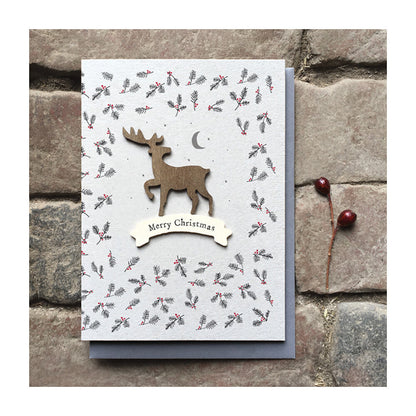 Wooden Stag Christmas Cards Pack of 2