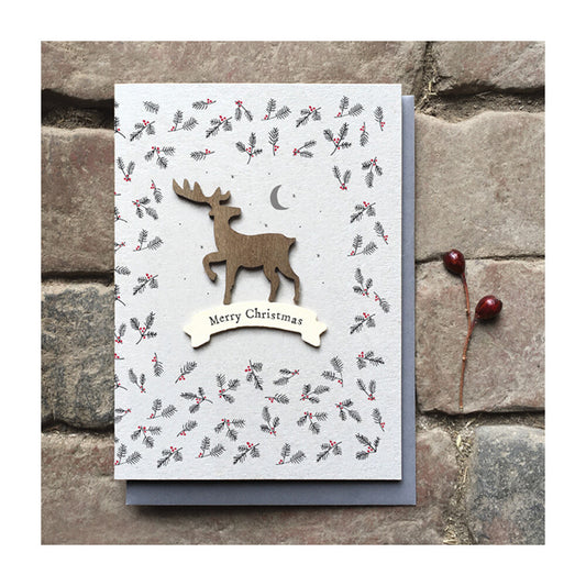 Wooden Stag Christmas Cards Pack of 2