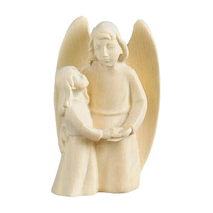 Guardian Angel Sculpture with Girl in Val Gardena Maple Wood