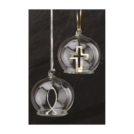 Cross and Fish Hanging Ornaments, 2 Piece Set