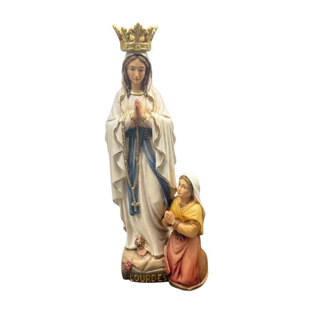 Sculpture Our Lady of Lourdes and Bernadette in Val Gardena Wood